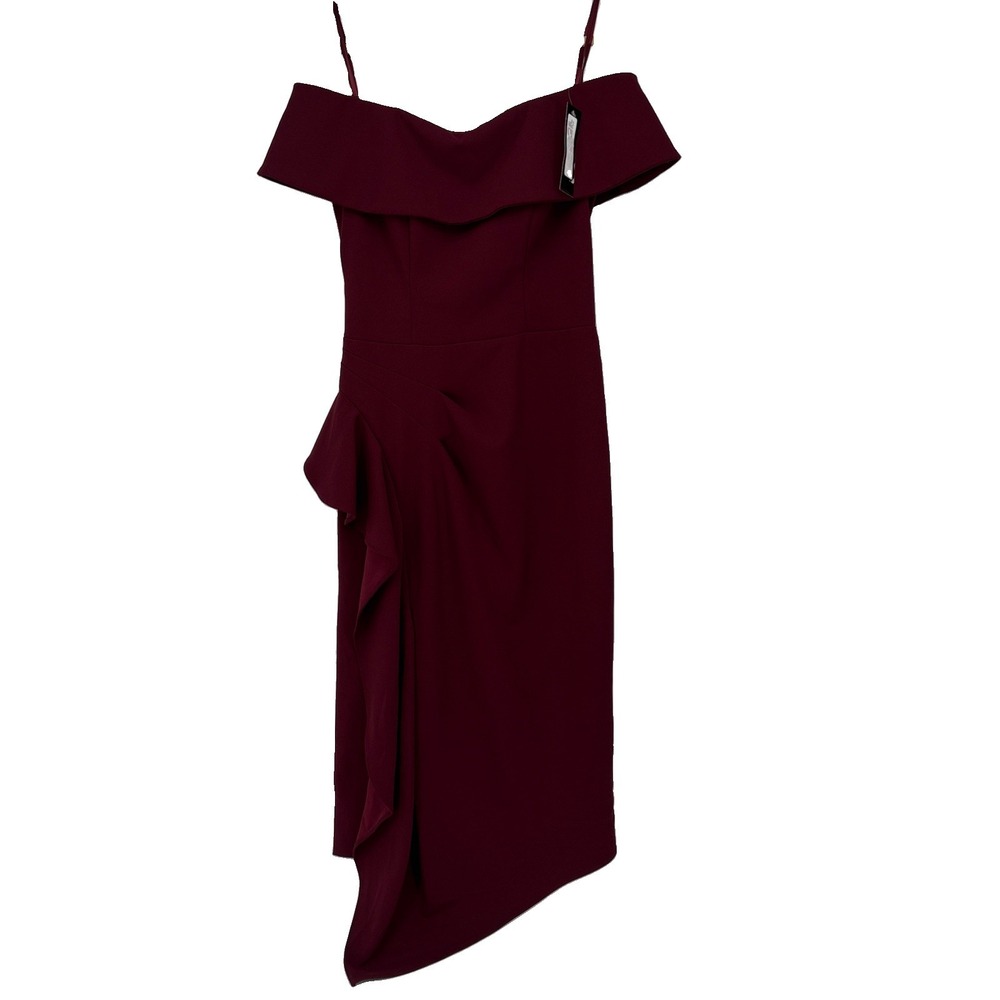 Betsy & Adam Off-Shoulder Ruffle Dress Womens 6 Burgundy